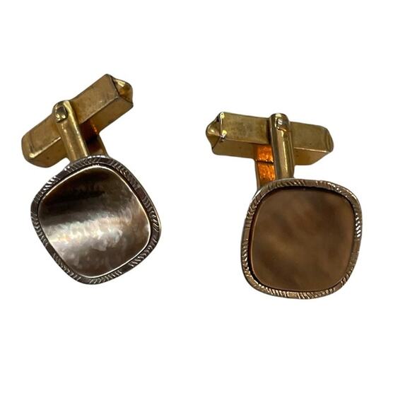 Vintage SWANK Cufflinks Mens Gold Plated Abalone Studs 50s Grandpa Luxury - Picture 2 of 4